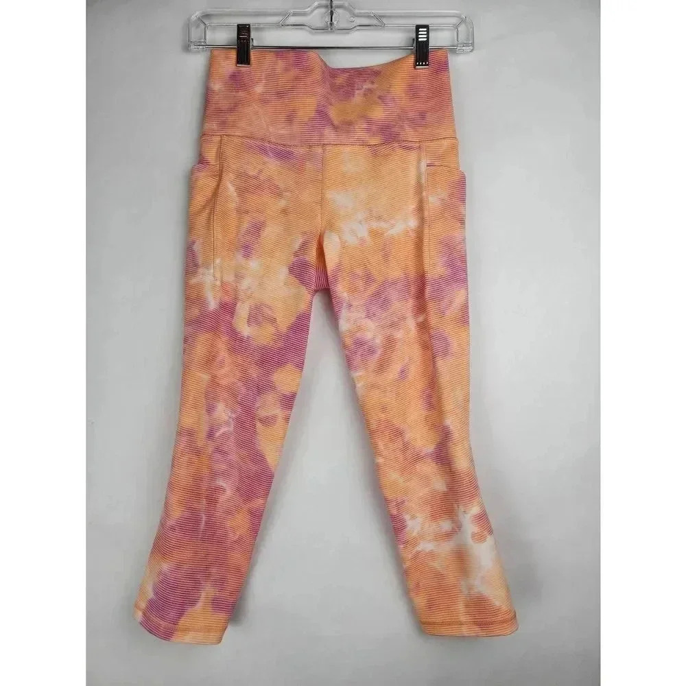 Athleta Stash Pocket Tight II Crop Orange/ Red Womens Size Small.
